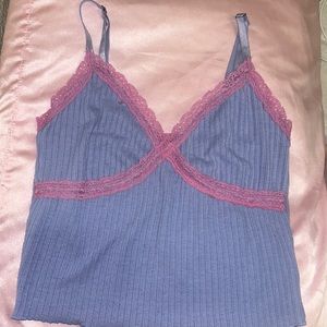 Purple with pink lace crop top